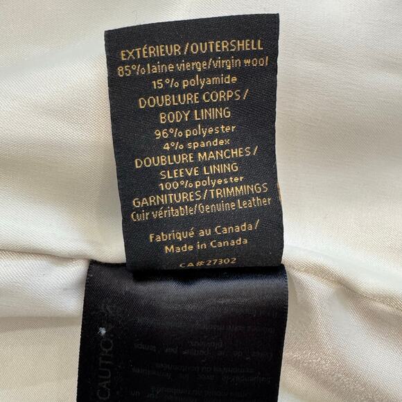 Mackage Petite Small (P/S) Ivory Herringbone Wool Coat Leather Trim Lined - Picture 5 of 14